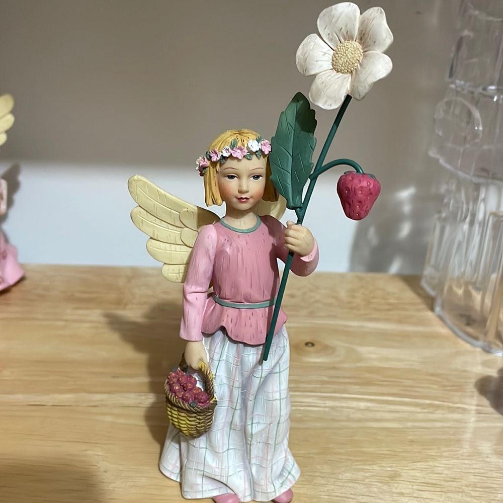 “Strawberries for goodness” wildflower angels figurine